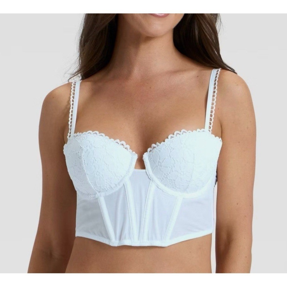 White Lace Corset Bustier Longline Bra Top Adjustable Straps